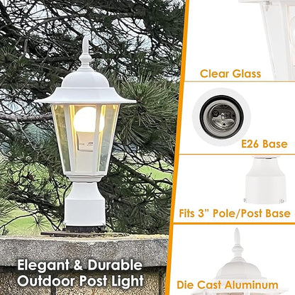 GRUENLICH Outdoor Post Light, White Waterproof Lamp Post Lights Fxiture, Aluminum Pole Lantern for Outside Yard Pathway Garden, 1 Pack
