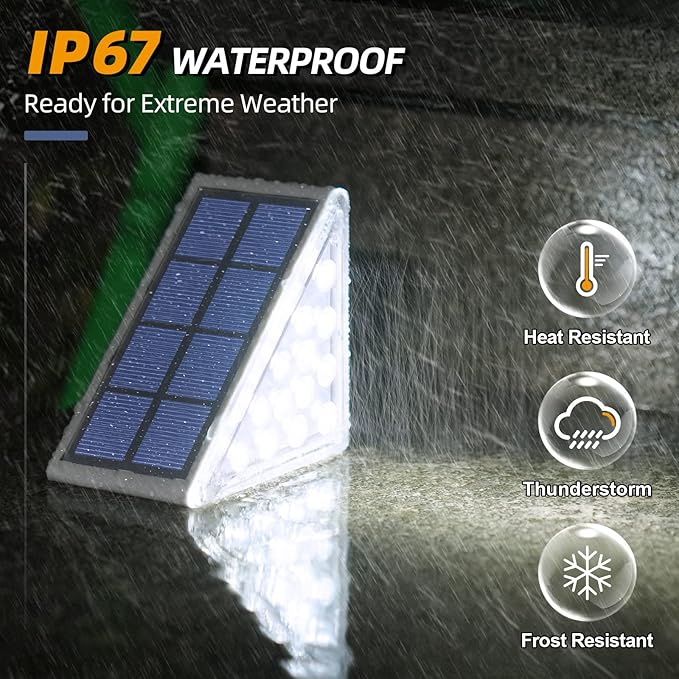 NIORSUN Solar Step Lights,8 Pack Cool White Solar Stair Lights Outdoor Waterproof IP67 Auto On Off,Solar Lights for Steps,Stair,Patio,Yard,Porch,Front Door,Sidewalk,Deck Decor