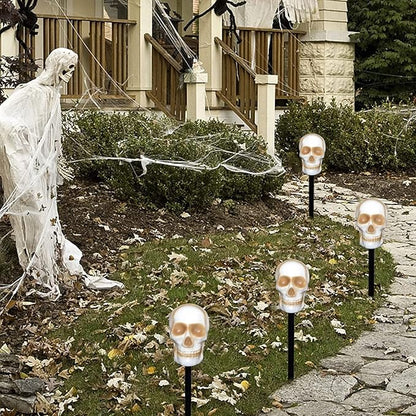 C7 Halloween Skull Pathway Stake Lights, 7 Ft Halloween Pathway String Lights with 4 C7 Bulbs, Stake, Halloweens Decorations Driveway Markers Lights for Outdoor Holiday Garden Walkway Party Lighting
