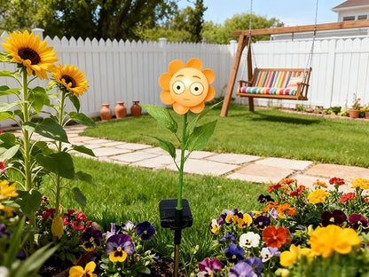 Personified Bobble Face Wind Spinners Sunflower Solar Fairy Light Outdoor with Funny Blank Face - Garden Decor, Waterproof Auto-On/Off Pathway, Lawn, Yard Stake Light for Decorations - Single Pack