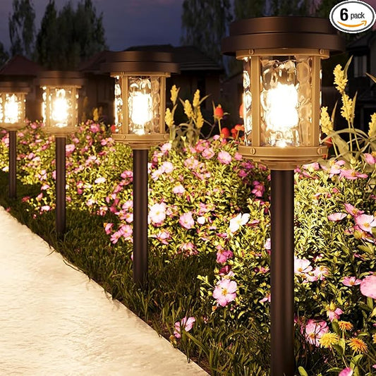 XMCOSY+ Solar Pathway Lights Outdoor, 6 Pack Solar Powered Garden Lights, 20 LM LED Glass Landscape Lights, Waterproof Lighting for Garden Yard Landscape Driveway Walkway