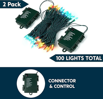 Joiedomi LED Christmas String Lights,2×50 Count 32.6FT Battery Operated Christmas Tree Fairy Lights with 8 Modes,Multifunction Green Wire for Xmas Decor Party Holiday House,Multicolor