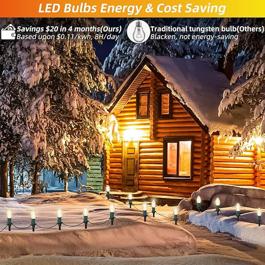 30Ft C9 Led Christmas Pathway Lights Outdoor, 20 Warm White Bulbs Waterproof Connectable Christmas Walkway Lights with Stakes for Yard Lawn Sidewalk Driveway Christmas Decorations