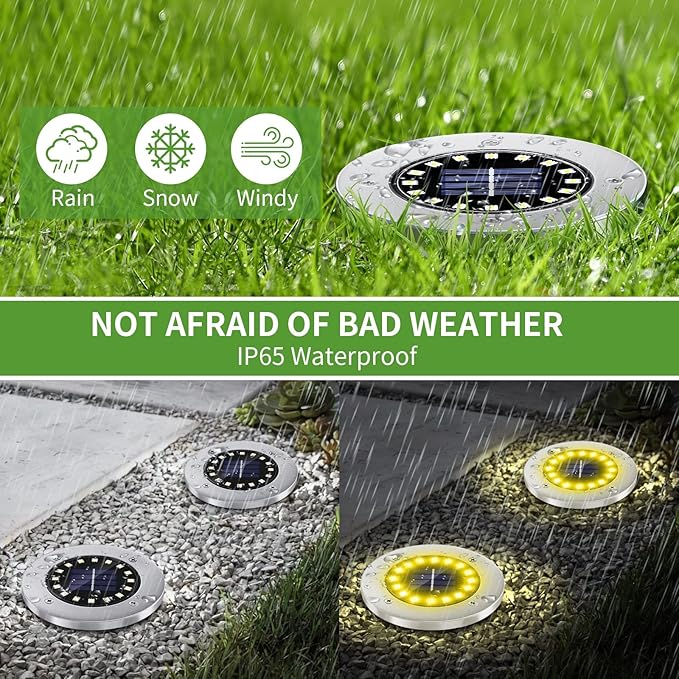 8-Pack Solar Ground Disk Lights, Warm White Waterproof LED