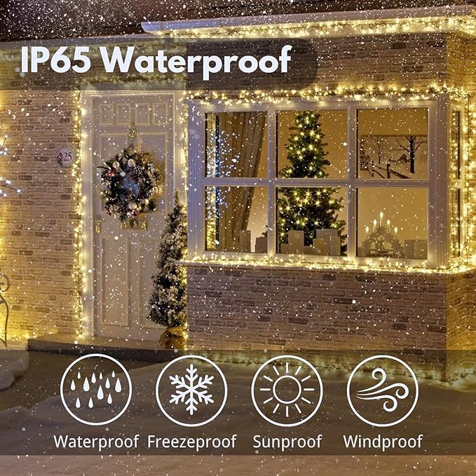 Upgrade 4Pack 400LED Solar String Lights for Outside, 132FT Solar Christmas String Lights Outdoor with 8 Modes, IP65 Waterproof Outdoor Twinkle Light, Garden Xmas Tree Christmas Decoration, Warm White