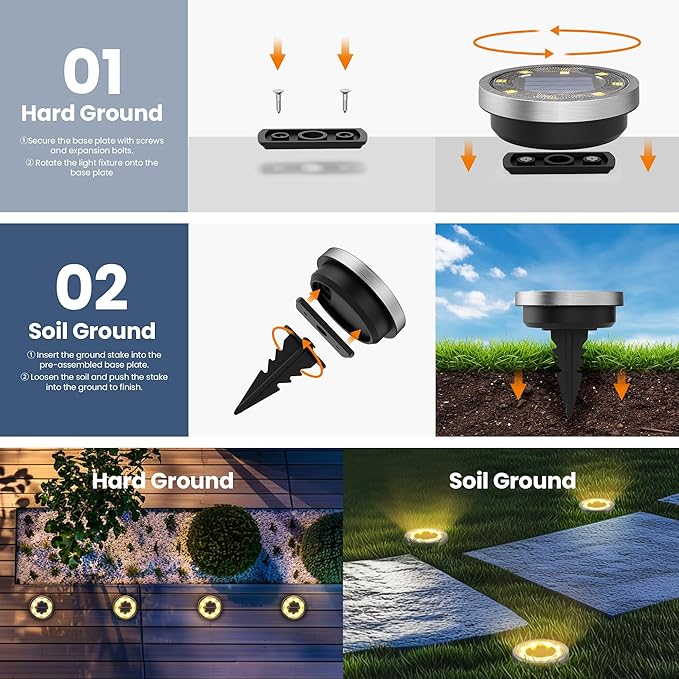 10-Pack Warm White In-Ground Solar Lights, Flat LED Landscape
