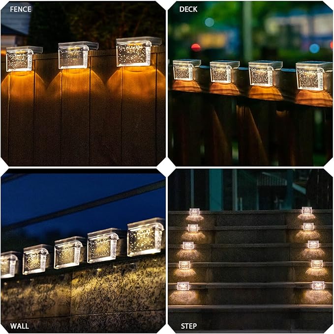 8-Pack Solar Deck Step Lights, Warm White Waterproof
