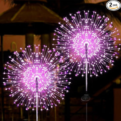 JJGoo Solar Firework Lights, 2 Pack 180 LEDs 2 Lighting Modes Solar Lights Outdoor Waterproof for Garden Patio Walkway Pathway Party Wedding Christmas Decorative - Pink