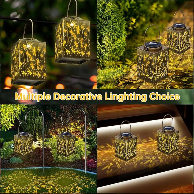 2-Pack Dragonfly Solar Garden Lanterns, Classic Waterproof LED