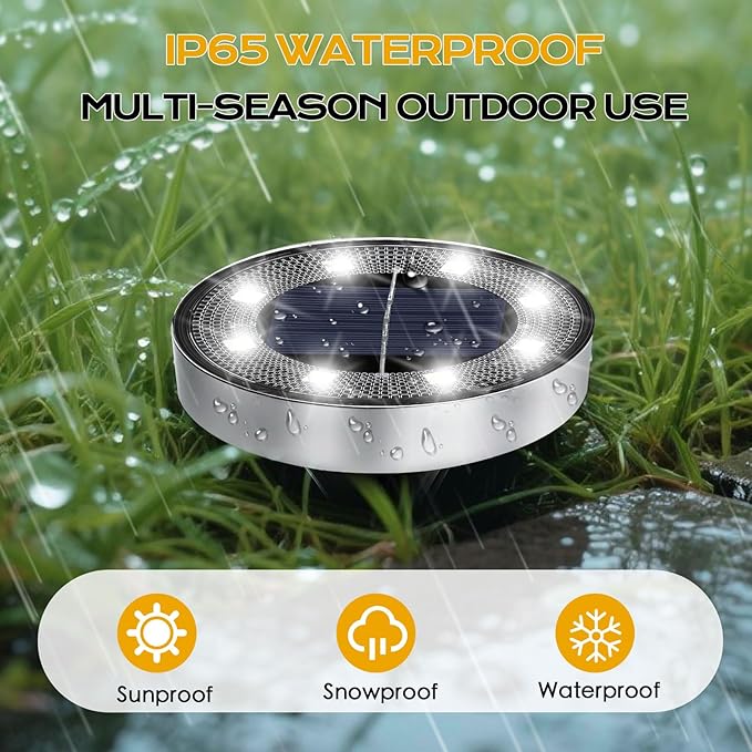 16-Pack Solar Ground Disk Lights, White Waterproof LED