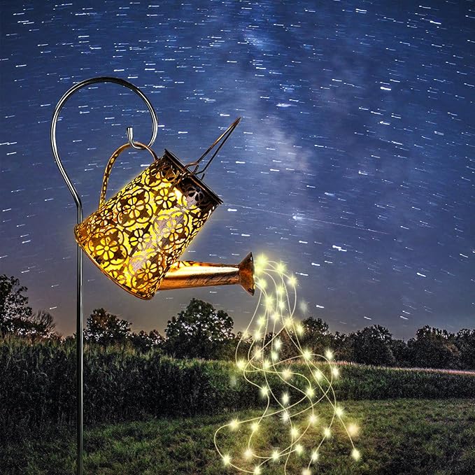 Solar Watering Can Lights with Cascading Lights,Solar Lantern Light Outdoor,Large Hanging Solar Powered Lantern Outdoor,Garden Porch Patio Yard Decor,Gardening Gifts for Women