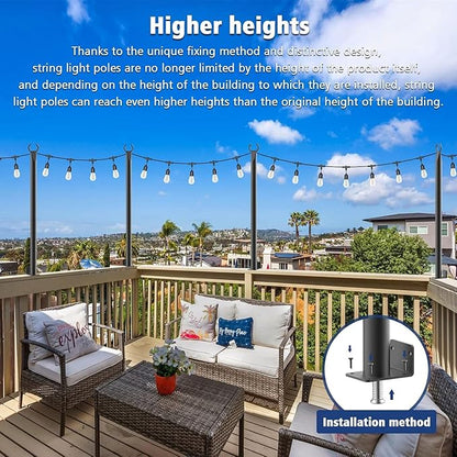 8 Pack 5Ft String Light Poles,Outside String Lights,Outdoor Light Poles,Metal Poles Stand for Patio,Backyard,Deck