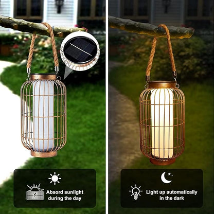 pearlstar Large Solar Powered Lantern Outdoor-Heavy Duty Metal Hanging Lights Decorative Solar Table Lamp Waterproof for Outside Patio Yard Garden Porch Tabletop Decor (Copper)