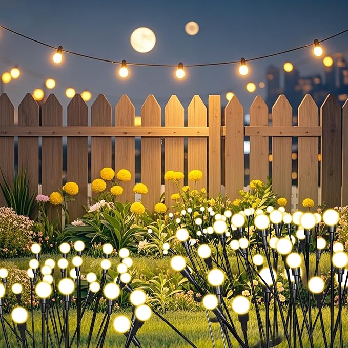 2 Packs Firefly Lights Solar Outdoor, 16 LED Warm Solar Walkway Lights Outdoor, Waterproof Garden Decor with 2 Modes, Lawn Lights for Front Yard Backyard Yard and Pathway