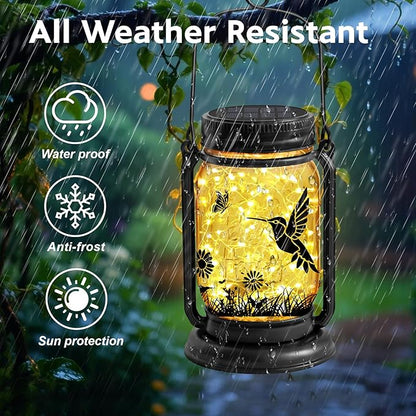 Hummingbird Solar Lanterns 3-in-1 Outdoor Waterproof - Birthday Gifts for Women Mom Christmas, Mason Jar Hanging Lanterns with Stake, Garden Decor Lights for Patio Yard Porch Lawn Balcony Decorations