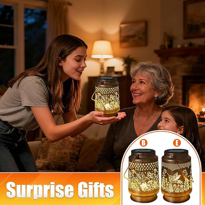 2 Pack Hummingbird Solar Lantern - Outdoor Decorative Solar Lanterns for Garden, Patio, Backyard, and Porch - Waterproof Hanging Lantern for Outside - Perfect Gifts for Women