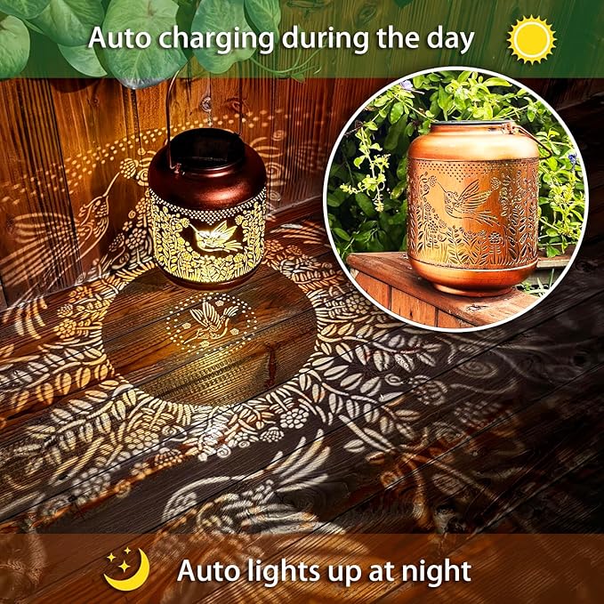 2-Pack Hummingbird Solar Lanterns, Waterproof LED Garden Lights