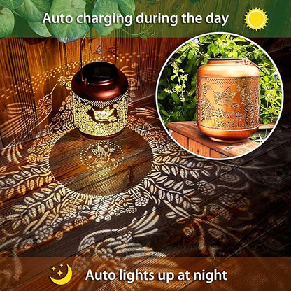 2 Pack Hummingbird Outdoor Solar Hanging Lanterns Waterproof LED Solar Lights Metal Decorative Lanterns for Garden, Patio, Courtyard, Backyard, Yard Decor Unique Hummingbird Gifts for Women Gardening