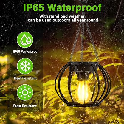 2 Pack Solar Lanterns Outdoor Waterproof, Upgraded Metal LED Lanterns, Warm Light, Auto On/Off, Brighter Hanging Solar Lantern for Yard Patio Pathway Porch Garden Decor (Pumpkin)