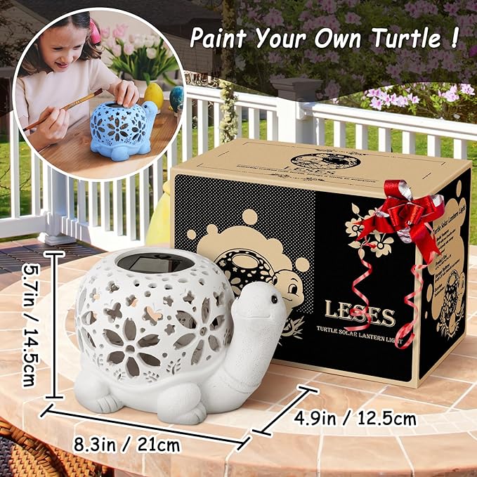 LESES Solar Lantern Lights, Turtle Outdoor Lantern with LED Garden Light, Decorative Lanterns Table Lamp for Patio Yard Garden Decor Outside Clearance Gifts for Birthday Grandma - White