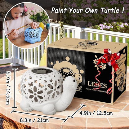 LESES Solar Lantern Lights, Turtle Outdoor Lantern with LED Garden Light, Decorative Lanterns Table Lamp for Patio Yard Garden Decor Outside Clearance Gifts for Birthday Grandma - White
