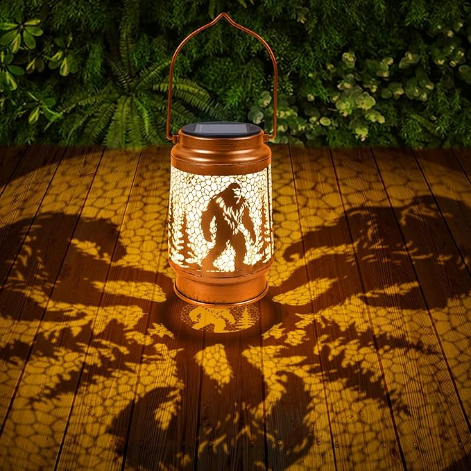 Bigfoot Solar Lanterns Outdoor Waterproof - Wxiben Bigfoot Sasquatch Gifts for Men Women, Big Foot Metal Solar Hanging Lights, Decorative LED Lanterns for Tabletop Yard Patio Lawn Garden Decor