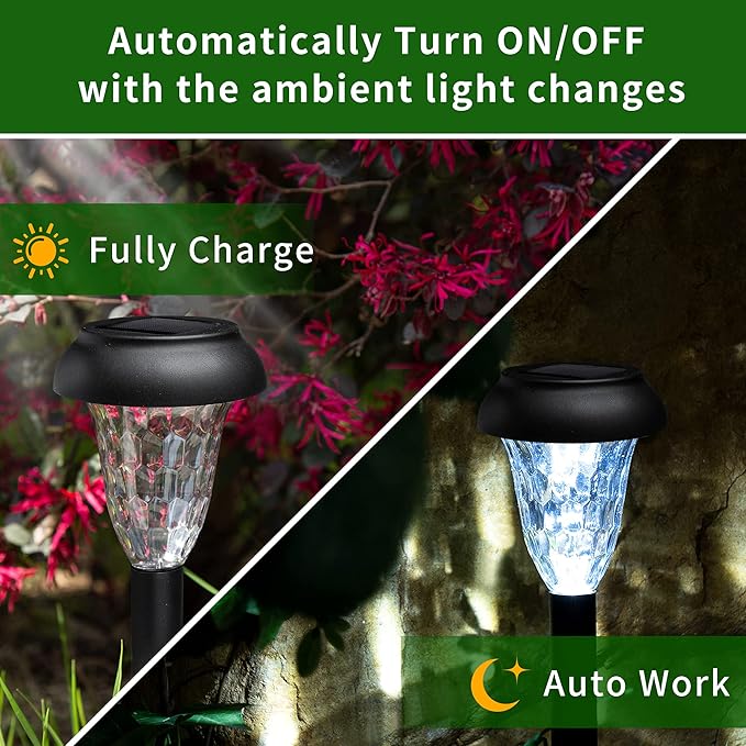 12-Pack Cool White Solar Path Lights, Outdoor Yard LED