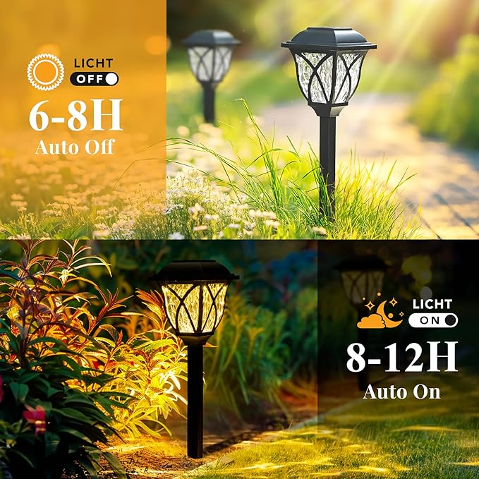 8-Pack Warm White Solar Path Lights, Outdoor Driveway LED