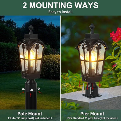 Motion Sensor Outdoor Post Lights Waterproof Dawn to Dusk Sensor Post Light Fixture Outdoor Anti-Rust Waterproof Exterior Lamp Post Lighting for Yard Pathway Driveway Fence -2 Pack