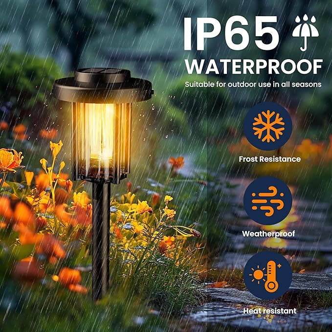 GIGALUMI Solar Pathway Lights, 3 Pack Garden Solar Outdoor Lights, IP65 Waterproof Landscape Lighting for Yard and Walkway, Solar Powered Garden Decor for Outside Patio Porch, Warm White
