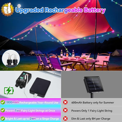 Lakumu 2-in-1 Rechargeable Fairy Lights Battery Operated, 132FT(2×66) Twinkle Lights with Remote & Timer, 400 LED String Lights for Bedroom Waterproof Outdoor Camping, Christmas Decorations Multicolor