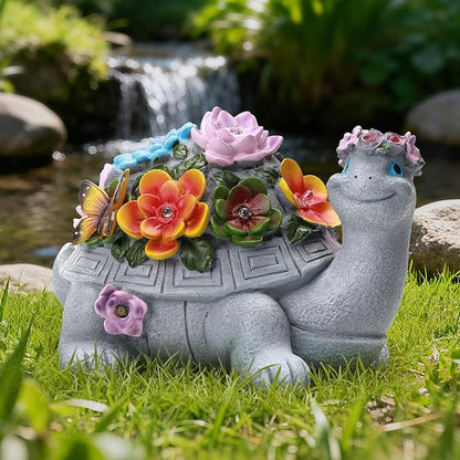 Solar Turtle Garden Statue,Spring Outdoor Figurine Decorations Ornament Lamps for Outside Yard Lawn Patio Porch Balcony,Women's Day Housewarming for Mom Women Grandma