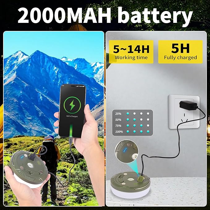 Camping String Lights, 32.8ft Rechargeable Retractable String Lights, Waterproof Indoor/Outdoor use, 8 Modes, 4-in-1 Quick Storage Portable Lamp, Suitable for Camping, RVs, Parties, Christmas