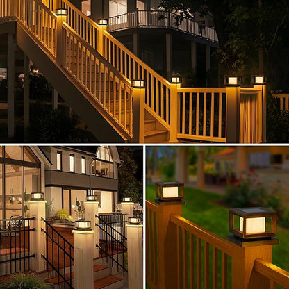 Mlambert 10 Pack Solar Post Lights Outdoor, Waterproof Fence Cap Lights for Deck, 4x4 6x6 Wooden Vinyl Outdoor Light with Shinning Effect, Brown