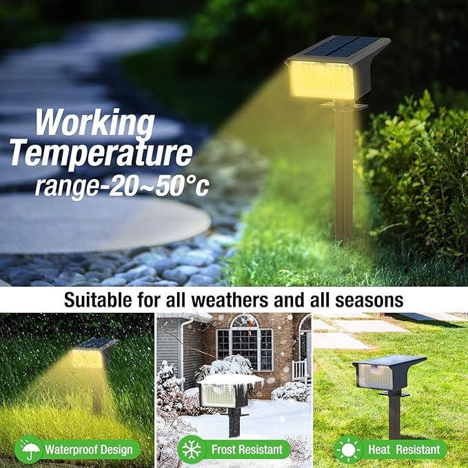 3-Pack 62 LED Solar Yard Spotlights, 3-Mode Waterproof