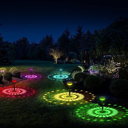 Ensenior Solar Pathway Lights IP65 Waterproof, RGB Color Changing & 3000K Warm White, 8-16Hr Runtime, Flower Pattern Garden Lights for Walkway Porch Yard - 6 Pack