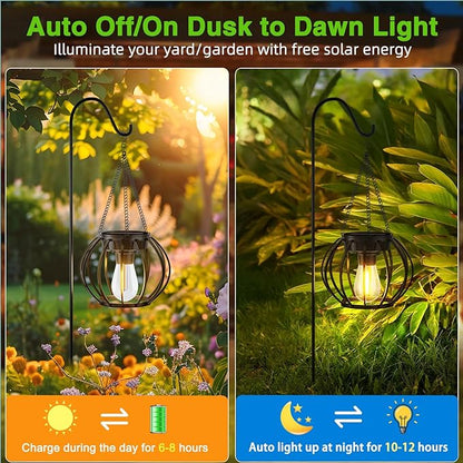 2 Pack Solar Lanterns Outdoor Waterproof, Upgraded Metal LED Lanterns, Warm Light, Auto On/Off, Brighter Hanging Solar Lantern for Yard Patio Pathway Porch Garden Decor (Pumpkin)
