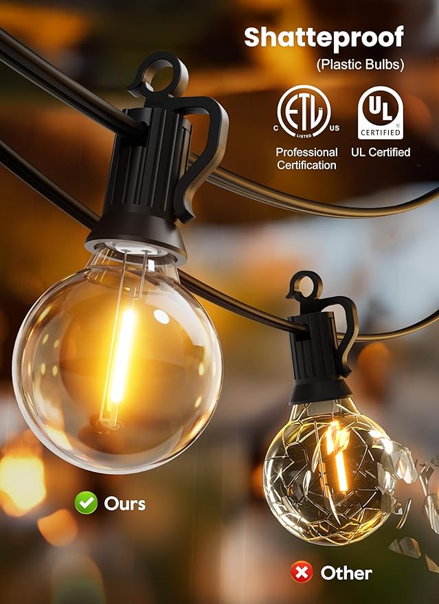 Outdoor String Lights, 25ft Waterproof LED