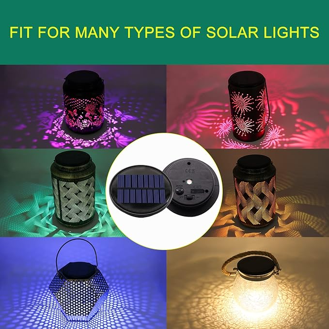 ZNYCYE Upgraded Replacement Solar Light Parts(Top Size 3.66 in, Bottom Size 2.76 in), 2 Pack 8 Colors Solar Replacement Top Parts Lantern Lids for Garden Patio Yard Outdoor Hanging Lanterns