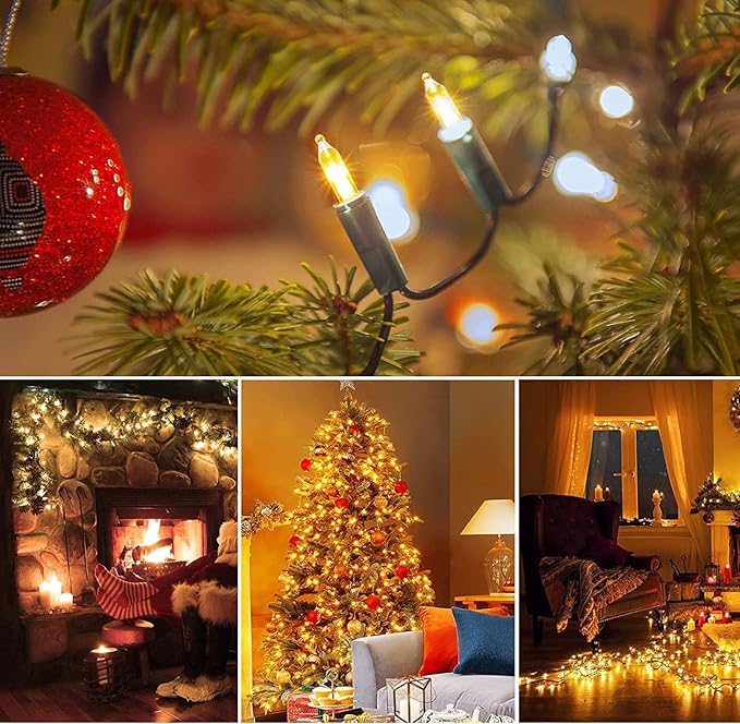 KOUQIYA Battery Operated Christmas Lights 4 Pack, 17ft 50 LED Mini String Light with Auto-Timer 8 Modes Waterproof Tree Lights (Warm White)