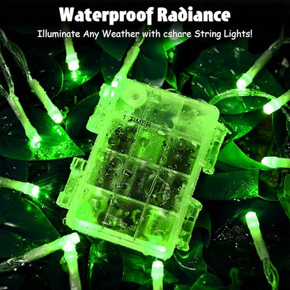 String Lights Outdoor Waterproof 9.8ft 30 LED, Green Battery Operated Halloween Lights with Timer Clear Wire for Indoor & Outdoor Christmas Halloween St.Patric Decorations Garland Party Garden