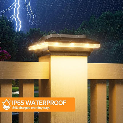4x4 Solar Post Cap Lights Upgraded, Brighter and Extended Beam to Light Post Fence Deck with Warm/White Lights, Waterproof Outdoor Posts Solar Light for Posts 6 Pack(Black)