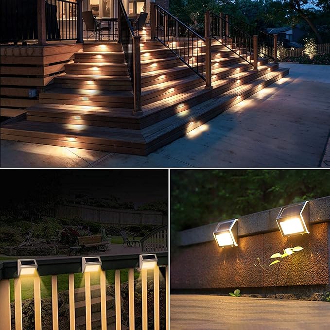 JSOT Solar Deck Lights -12 Pack Solar Fence Lights Waterproof Outdoor Light Fence Post Light for Outside Pool Garden Backyard Patio Yard Wall Stair Step, Warm Light