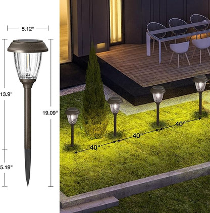 XMCOSY+ Solar Pathway Lights Outdoor, Glass & Stainless Steel Garden Lights with 2 Lighting Modes (10/25 LM), IP65 Waterproof, Warm White for Yard, Walkway, Driveway, Patio & Path (6 Pack)