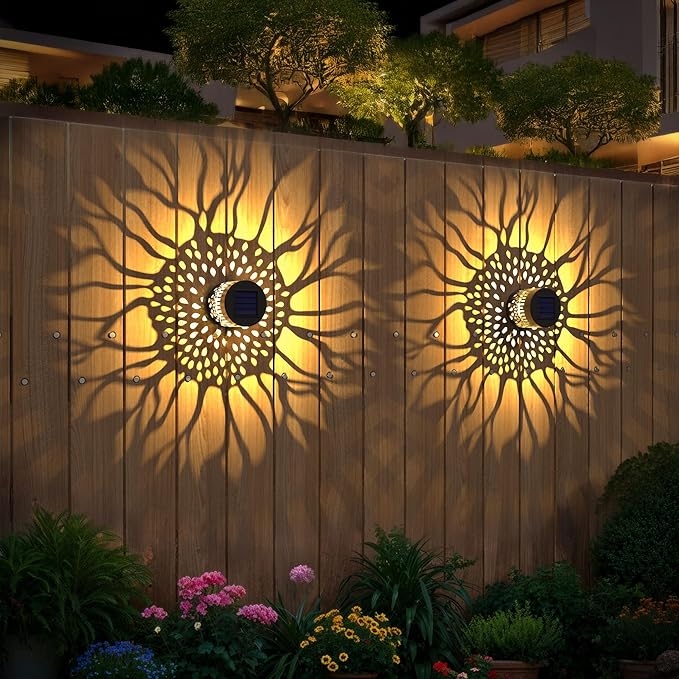 Solar Fence Lights 4 Pack Solar Deck Lamps Outdoor Decorations Powered Step Lights Wall Waterproof LED Warm Decorative Lighting for Garden (Sunflower, 4)