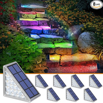 NIORSUN Solar Step Lights,8 Pack RGB Solid Color Changing Solar Stair Lights Outdoor Waterproof IP67 Auto On Off,Solar Lights for Steps,Stair,Patio,Yard,Porch,Front Door,Deck Decor