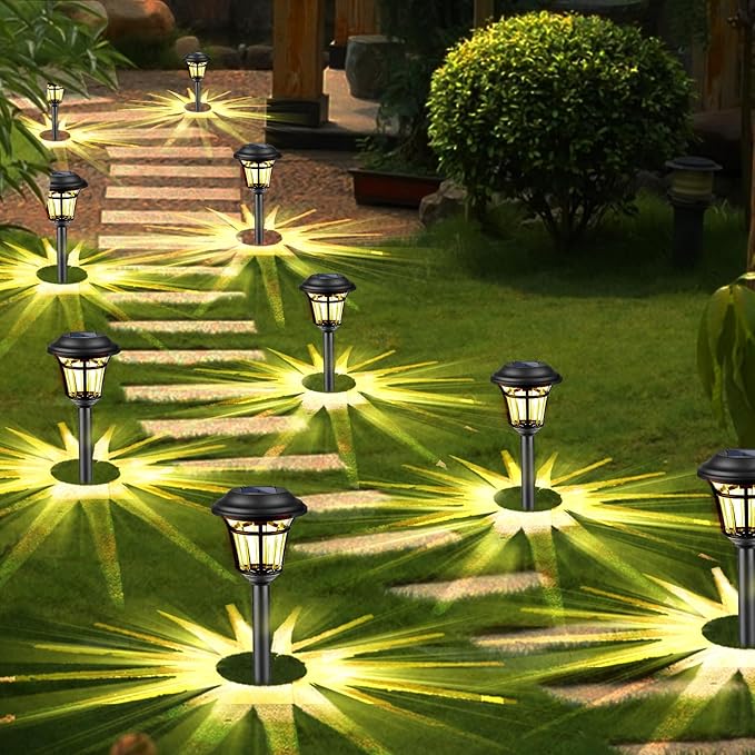Solar Pathway Lights Outdoor, 12 Pack Warm White Solar Light Outdoor, Waterproof Garden Lights, Auto On/Off Walkway Lighter Outdoor, Solar Lights for Yard Patio Walkway Driveway Pathway