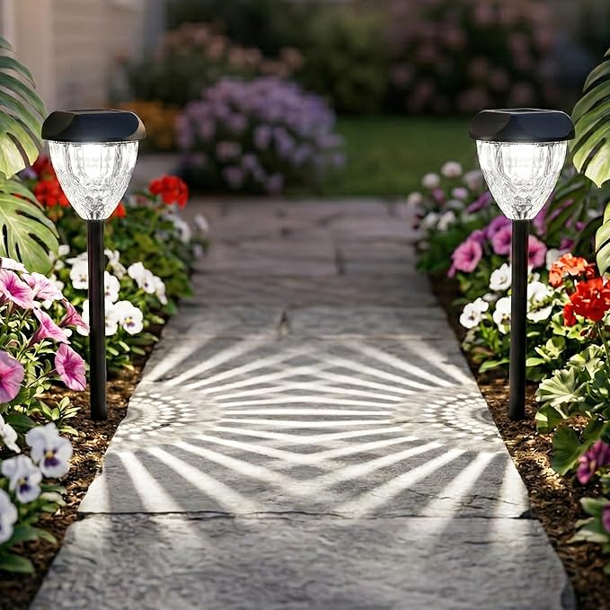 Ensenior Solar Pathway Lights Outdoor - 14.17" Height, 6500K LED Landscape Garden Lights, IP65 Waterproof, Tool-Free Auto ON/Off for Garden Yard Patio Walkway Landscape, 12-Pack