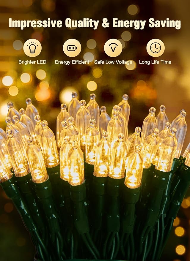2-Pack 8ft Christmas LED String Lights, Waterproof Timer Lights