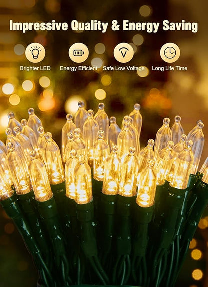 2-Pack 8ft Christmas LED String Lights, Waterproof Timer Lights